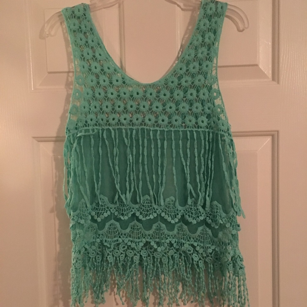 Aqua blue fringe top